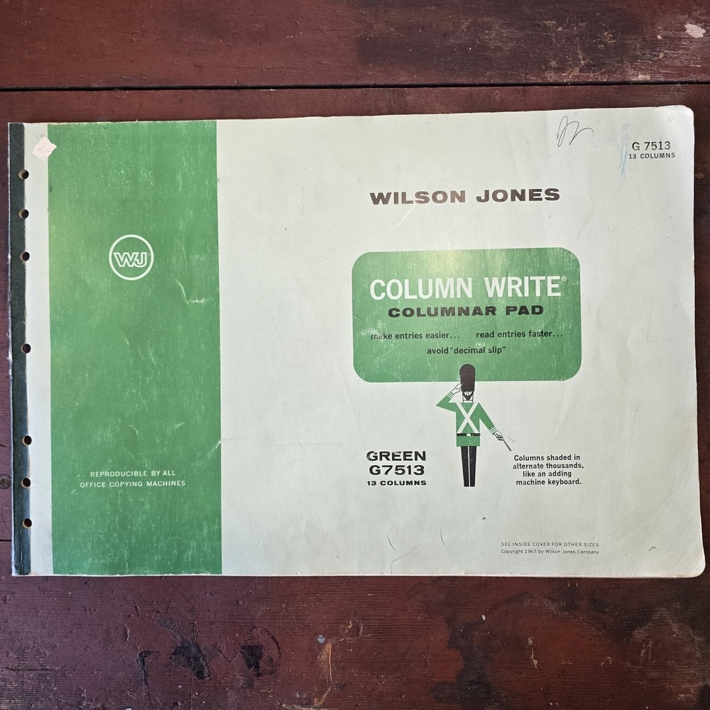 Vintage Wilson Jones G7513 Column Write Columnar Pad 13 Columns Green Accounting